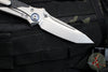 Microtech Socom Bravo- MINI- Tanto Edge-  Titanium Handle with Carbon Fiber Scales- Bead Blast Finished Plain Edge- Blue Pivot Collar 261M-7 CTFI