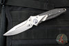 Microtech Socom Bravo- MINI- Spearpoint Edge- Titanium Handle with Carbon Fiber Scales- Satin Finished Plain Edge- Blue Pivot Collar 262M-4 CTFI