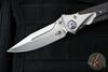 Microtech Socom Bravo- MINI- Spearpoint Edge- Titanium Handle with Carbon Fiber Scales- Satin Finished Plain Edge- Blue Pivot Collar 262M-4 CTFI