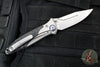Microtech Socom Bravo- MINI- Spearpoint Edge- Titanium Handle with Carbon Fiber Scales- Satin Finished Plain Edge- Blue Pivot Collar 262M-4 CTFI