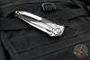 Microtech Socom Bravo- MINI- Spearpoint Edge- Titanium Handle with Carbon Fiber Scales- Satin Finished Plain Edge- Blue Pivot Collar 262M-4 CTFI
