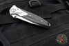 Microtech Socom Bravo- MINI- Spearpoint Edge- Titanium Handle with Carbon Fiber Scales- Satin Finished Plain Edge- Blue Pivot Collar 262M-4 CTFI