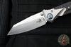 Microtech Socom Bravo- MINI- Warcom Edge- Titanium Handle with Carbon Fiber Scales- Satin Finished Plain Edge- Blue Pivot Collar 263M-4 CTFI