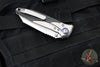 Microtech Socom Bravo- MINI- Warcom Edge- Titanium Handle with Carbon Fiber Scales- Satin Finished Plain Edge- Blue Pivot Collar 263M-4 CTFI