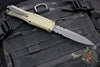 Benchmade Claymore OTF Auto Knife- Double Edge- Green Body- Gray Part Serrated Edge Blade 3370SGY-1