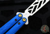 Benchmade Necron Butterfly Balisong- Trainer- Blue G-10 Handles- Stonewash Scimitar Edge Trainer 99T