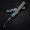 Heretic Cleric 2 OTF Auto- Tanto Edge- Carbon Fiber Top- Carbon Fiber Inlay Bottom Handle- Blue Hardware Accents- Black DLC Plain Edge Blade H019-6A-CF/BLU