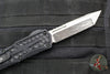 Heretic Custom Colossus OTF Auto Knife- Tanto Edge- Black with Black Python inlay- Vegas Forge Damascus Blade SN 17