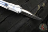 Heretic Custom Manticore-S OTF Knife- Bowie Edge- Stainless Steel Chassis- Mother Of Pearl Inlay- Baker Forge Double Shim Damascus MOP Inlaid Blade SN04