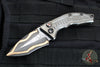 Heretic Knives Custom Medusa OTS Auto- Recurve Edge- DLC Titanium Handle with Frag Pattern- Baker Forge Damascus Blade- Fat Carbon Button And Clip Inlay- Serial Number 34