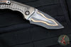 Heretic Knives Custom Medusa OTS Auto- Recurve Edge- DLC Titanium Handle with Frag Pattern- Baker Forge Damascus Blade- Fat Carbon Button And Clip Inlay- Serial Number 34