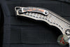 Heretic Knives Custom Medusa OTS Auto- Recurve Edge- DLC Titanium Handle with Frag Pattern- Baker Forge Damascus Blade- Fat Carbon Button And Clip Inlay- Serial Number 34