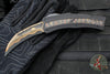 Heretic Custom ROC OTF Auto- Single Edge- Black Handle With Fat Carbon Brass & Copper Snakeskin Inlay- Hand Ground Baker Forge Tiger Gomai Damascus Blade SN021