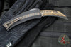 Heretic Custom ROC OTF Auto- Single Edge- Black Handle With Fat Carbon Brass & Copper Snakeskin Inlay- Hand Ground Baker Forge Tiger Gomai Damascus Blade SN021