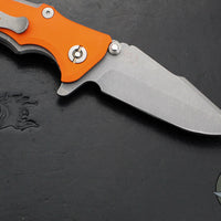 Hinderer Eklipse 3.0"- Harpoon Spanto-  Working Finish Titanium And Orange G-10 Handle- Working Finish Blade