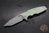 Hinderer Eklipse 3.5"- Harpoon Tanto- Working Finish Titanium And Translucent Green G-10- Working Finish S45VN Blade