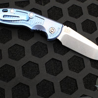 Hinderer XM-18 3.5"- AUTOMATIC- Spearpoint- Stonewash Blue Finished Titanium- Stonewash Blade