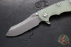 Hinderer XM-18 3.5"- Skinner Edge- Battle Bronze Ti And Translucent Green G-10- Working Finish Blade- S45VN
