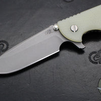 Hinderer XM-24 4.0"- Spearpoint- Battle Bronze Ti And Translucent Green G-10 Handle- Working Finish S45VN Blade