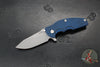 Hinderer Jurassic- Slicer Edge- Hollow Grind- Battle Blue Titanium and Various G-10 Handle Scales- Working Finish Magnacut Steel Blade