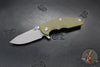 Hinderer Jurassic- Slicer Edge- Hollow Grind- Working Finish Titanium and Various G-10 Handle Scales- Working Finish Magnacut Steel Blade