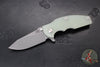 Hinderer Jurassic- Slicer Edge- Hollow Grind- Working Finish Titanium and Various G-10 Handle Scales- Working Finish Magnacut Steel Blade