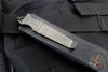 Marfione Custom Knives And Borka Blades Special O-Yari Combat Troodon- Engraved Black Handle- Single Edge Chisel Ground Blade With Borka Rock Grind- Carbon Fiber Button