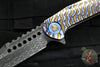 Marfione Custom Warhound Flipper- Polished And Flamed Titanium Handle- Vegas Forge Reptilian Damascus Blade- Blue Hardware