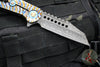 Marfione Custom Warhound Flipper- Polished And Flamed Titanium Handle- Vegas Forge Reptilian Damascus Blade- Blue Hardware
