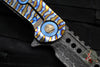 Marfione Custom Warhound Flipper- Polished And Flamed Titanium Handle- Vegas Forge Reptilian Damascus Blade- Blue Hardware