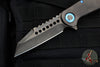 Marfione Custom Warhound Folder- Black DLC Bark Finished Titanium Handle- Two-Tone DLC Apocalyptic Blade- Blue Titanium Hardware 391-MCK DLCBARKBLUE