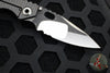 Mick Strider Custom SnG Folder- Drop Point- Nightmare Grind- SERRATED And Scalloped- Blackened Flats- Black Tire Tread G-10 And Flamed Titanium Handle