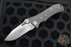 Vintage 04/2004 Microtech MTX-2 Dual Action Knife- One Piece Carbon Fiber Handle- Stonewash Part Serrated Blade
