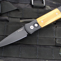 Protech Godson Out The Side Auto (OTS)- Black Handle- Olivewood Inlay- Black Blade 707-OLIVE