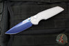 Protech TR-3 Integrity- Manual Button Lock Knife- BLADE SHOW 2025- Relic Pattern Battleship Grey Handle- Sapphire Blue S35VN Steel Blade- Abalone Button BSA25.INT.1