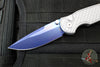 Protech TR-3 Integrity- Manual Button Lock Knife- BLADE SHOW 2025- Relic Pattern Battleship Grey Handle- Sapphire Blue S35VN Steel Blade- Abalone Button BSA25.INT.1