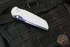 Protech TR-3 Integrity- Manual Button Lock Knife- BLADE SHOW 2025- Relic Pattern Battleship Grey Handle- Sapphire Blue S35VN Steel Blade- Abalone Button BSA25.INT.1