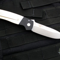 Protech Terzuola ATCF Out The Side (OTS) Auto Knife- "Tuxedo"- Black Handle with Ivory Micarta Inlays- Stonewash Magnacut Steel Blade BT2751