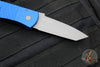 Protech Emerson CQC7 Out The Side Auto (OTS) Knife- Tanto Edge Chisel Ground- Blue Jigged Textured Handle- Blasted Blade- Deep Carry Clip E7T05-BLUE