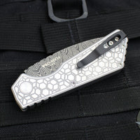 Protech Pro Strider PT+ Custom- Full Weight Steel Gridlock Pattern Handle- Chad Nichols Stainless Damascus Blade- MOP Button Inlay