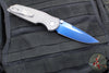 Protech TR-3 Integrity- Manual Button Lock Knife- Relic Pattern Blasted/Stonewashed Steel Handle- Sapphire Blue S35VN Steel Blade- Abalone Button 2024 Custom 003