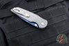 Protech TR-3 Integrity- Manual Button Lock Knife- Relic Pattern Blasted/Stonewashed Steel Handle- Sapphire Blue S35VN Steel Blade- Abalone Button 2024 Custom 003