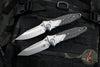 Microtech Socom Bravo- MINI- Single Edge- Bead Blast Finish Titanium Handle with Carbon Fiber Scales- Blue Pivot Collar 260M-7 CFTI