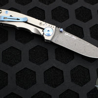 Spartan Blades- Harsey 3.25" Folder- Stonewashed Titanium- Chad Nichols Damascus Blade- Blue HW SF10DMBL
