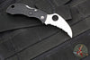 Spyderco Manbug Lockback Knife- Hawkbill Edge- Black Handle- Satin Full Serrated Blade MBHBS