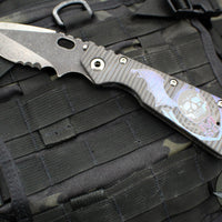 Mick Strider Custom XL-Grandpa Finished Spear Point- Double Flamed Ti Handles- Winged Skull Graphic
