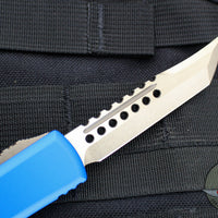 Microtech Ultratech OTF Knife- Hellhound Edge- Blue Handle- Bronzed Blade 119-13 BLS