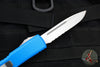 Microtech Ultratech OTF Knife- Single Edge- Blue Handle- Stonewash Part Serrated Blade 121-11 BL