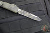 Microtech Ultratech OTF Knife- Single Edge- Olive Camo Handle- Olive Camo Finished Part Serrated Blade 121-2 OCS