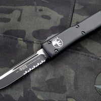 Microtech Ultratech OTF Knife- Single Edge- Tactical- Black Handle- Part Serrated Black Blade 121-2 T